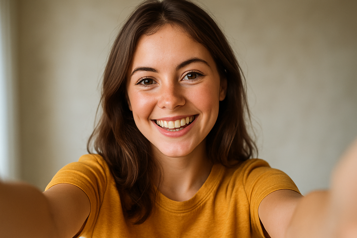 Selfie of a 20 year old brunette women smiling